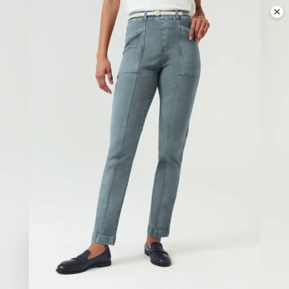 Spanx Pants Twill Straight Leg Pant Stretch NWT Size Small Hazy Blue Grey Cargo - Picture 1 of 15